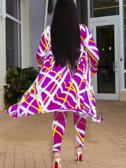 2 Pieces Stripe Print Cardigan Cover-Up+Pants