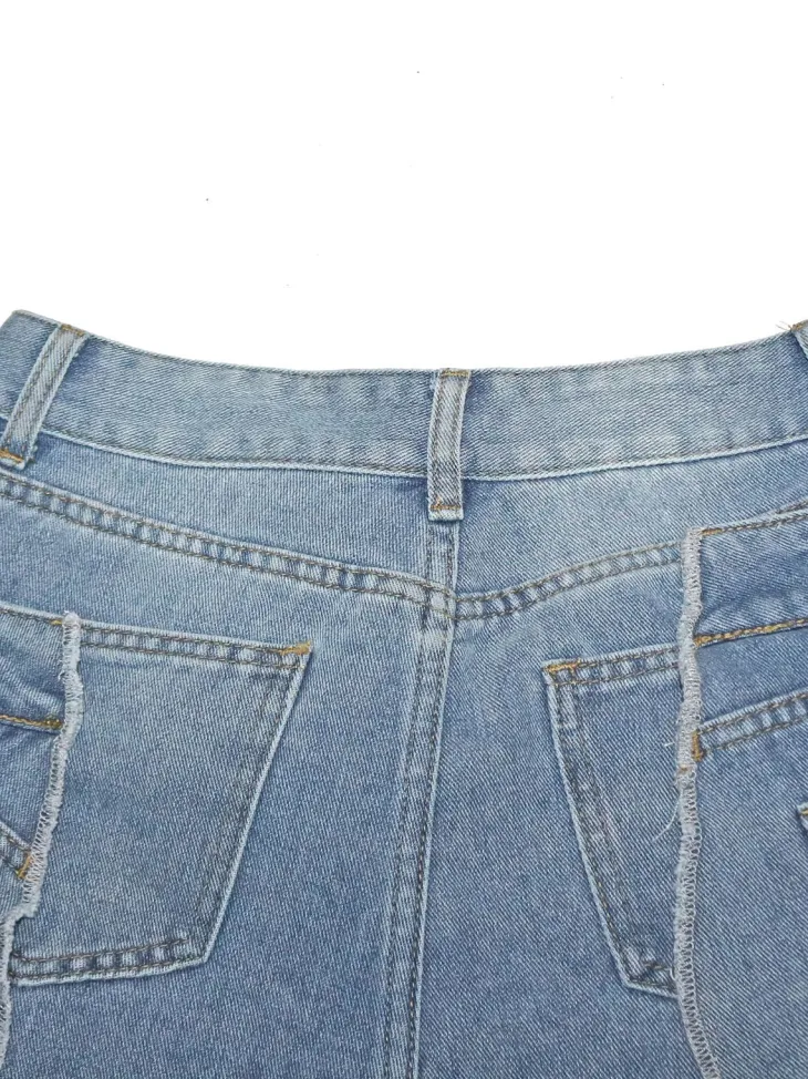 Asymmetrical Distressed Denim Capri Pants