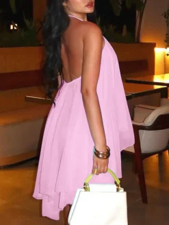 Backless Halter Chiffon Mini Dress