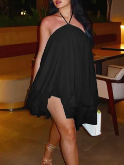Backless Halter Chiffon Mini Dress