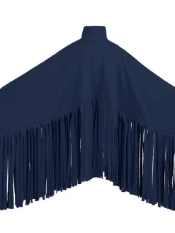 Batwing Sleeve Zipper Tassel Ponchos Top