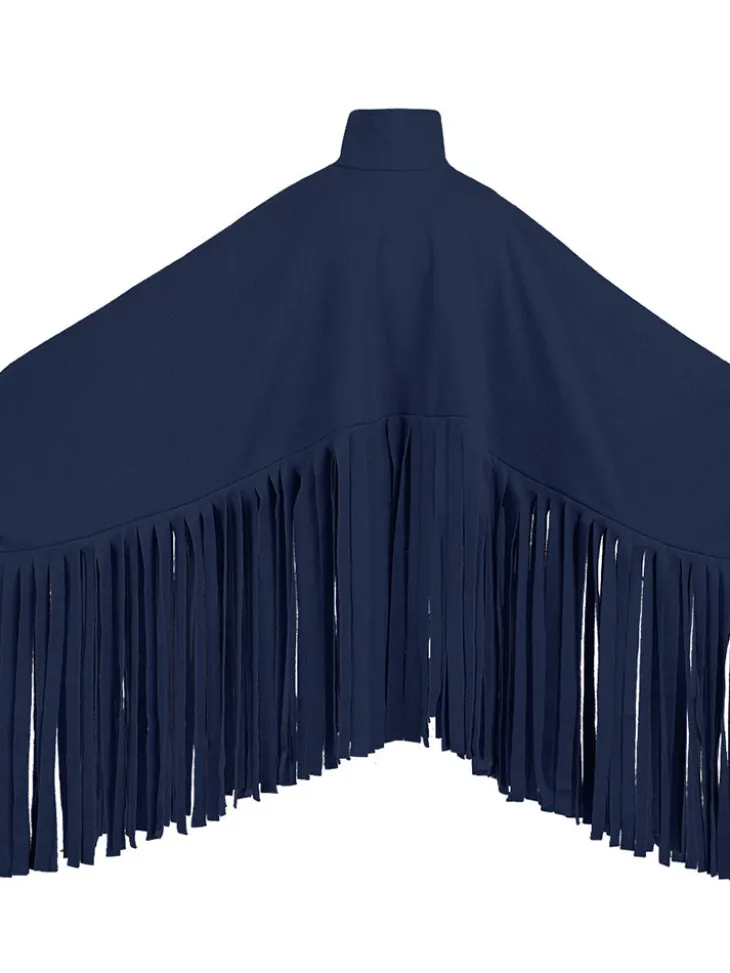 Batwing Sleeve Zipper Tassel Ponchos Top