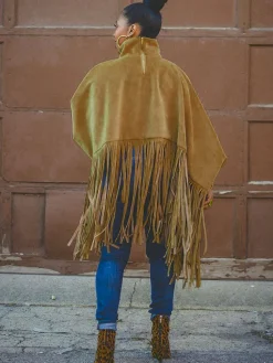 Batwing Sleeve Zipper Tassel Ponchos Top