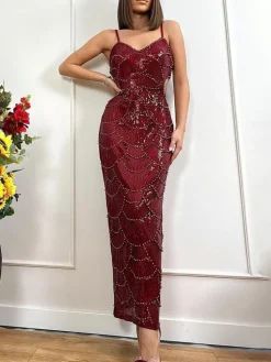 Beaded Mermaid Hollow Out Maxi Dress