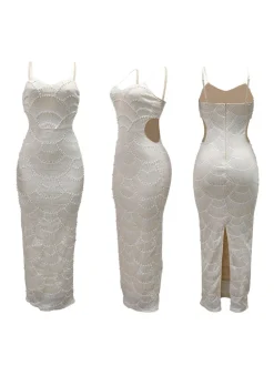 Beaded Mermaid Hollow Out Maxi Dress
