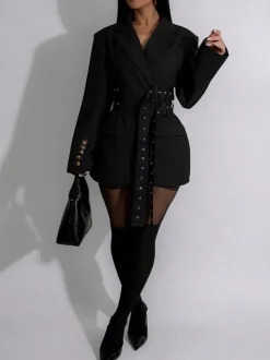 Belted Button Blazer Jacket