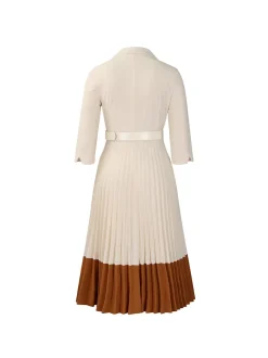 Belted Color-Block Pleated Blazer Midi Dress