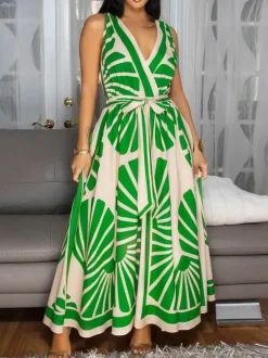 Boho Print Cross Back Maxi Dress