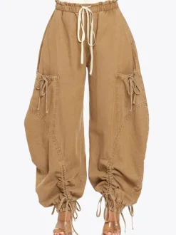 Bow Tie Elastic Waist Loose Jeans