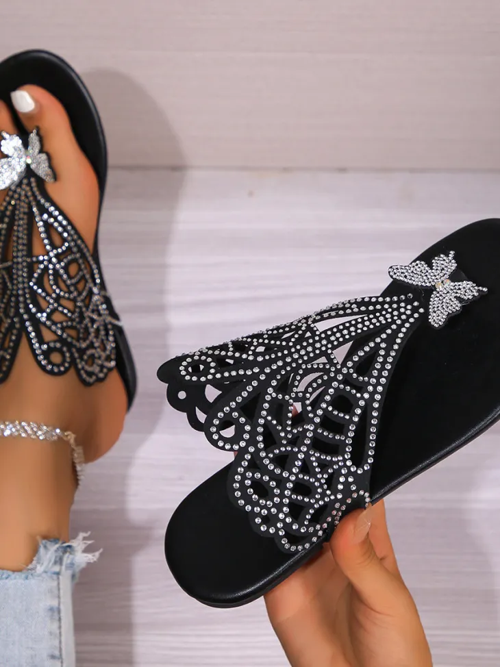 Butterfly Rhinestone Beach Flip Flops