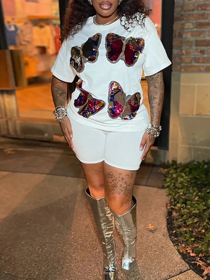 Butterfly Sequin Shorts Set