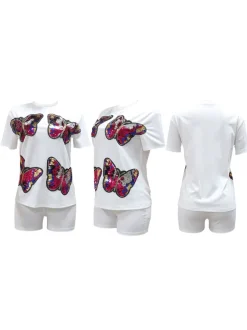 Butterfly Sequin Shorts Set