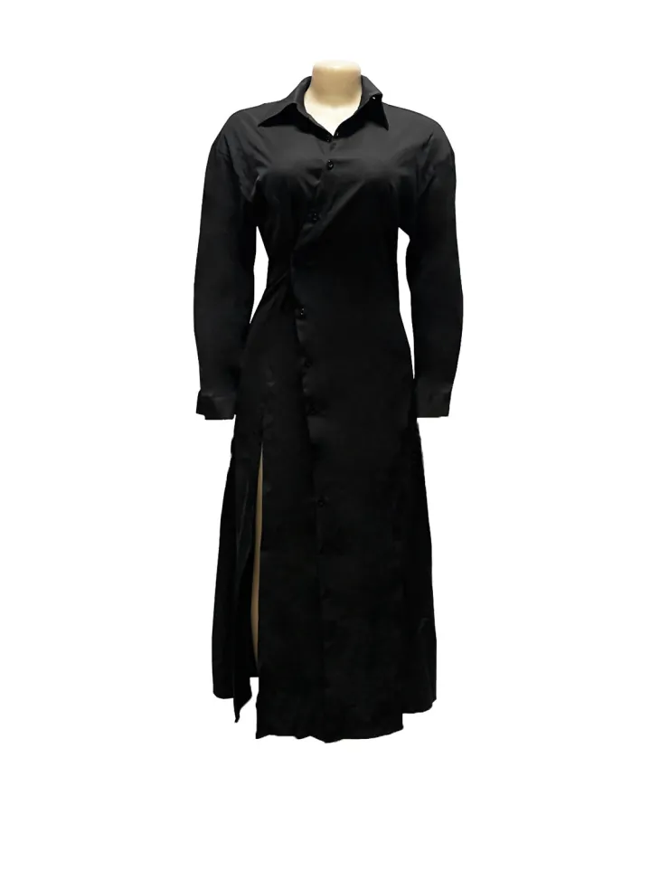 Button-Down Slit Maxi Shirt Dress