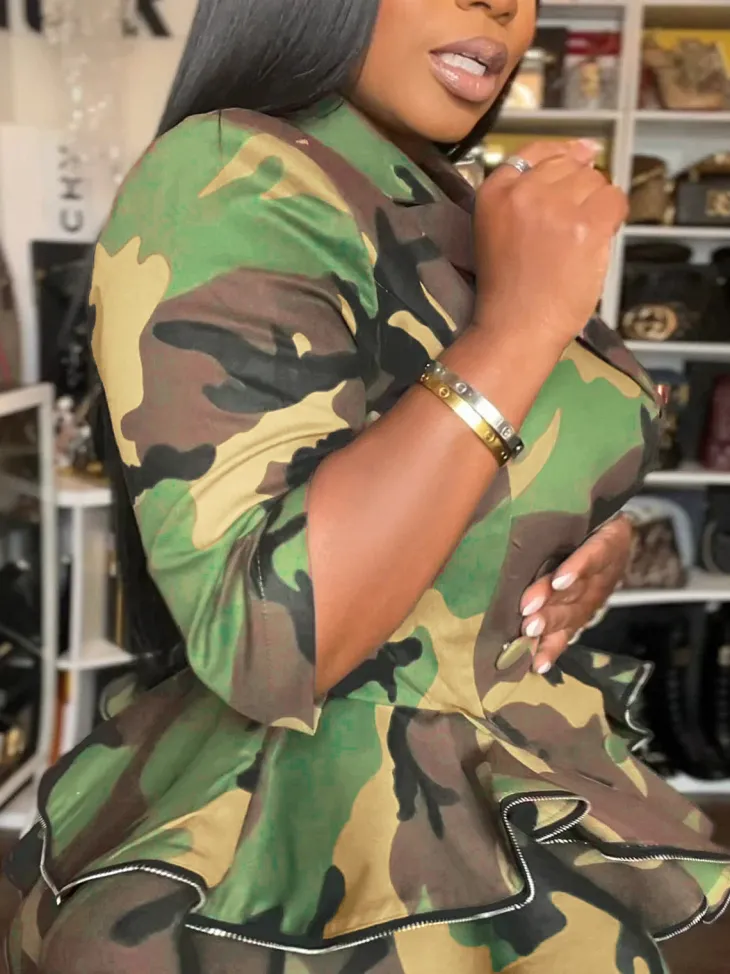 Camouflage Print Double Breasted Blazer Jacket
