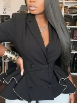 Camouflage Print Double Breasted Blazer Jacket