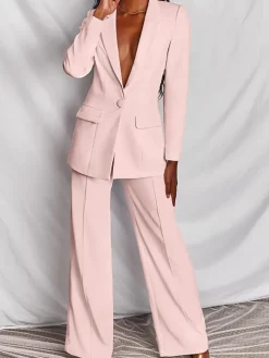 Casual Blazer Long Pants Two Piece Outfits