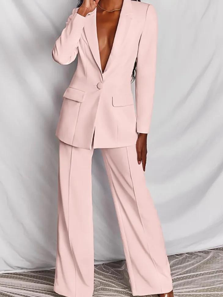 Casual Blazer Long Pants Two Piece Outfits