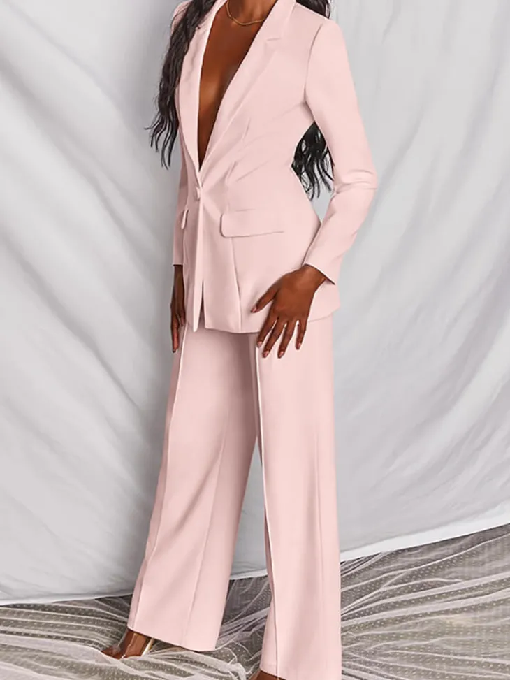 Casual Blazer Long Pants Two Piece Outfits