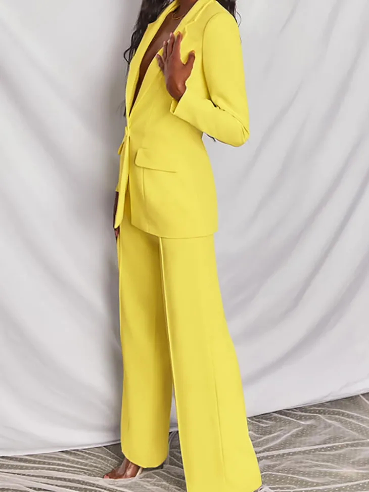 Casual Blazer Long Pants Two Piece Outfits