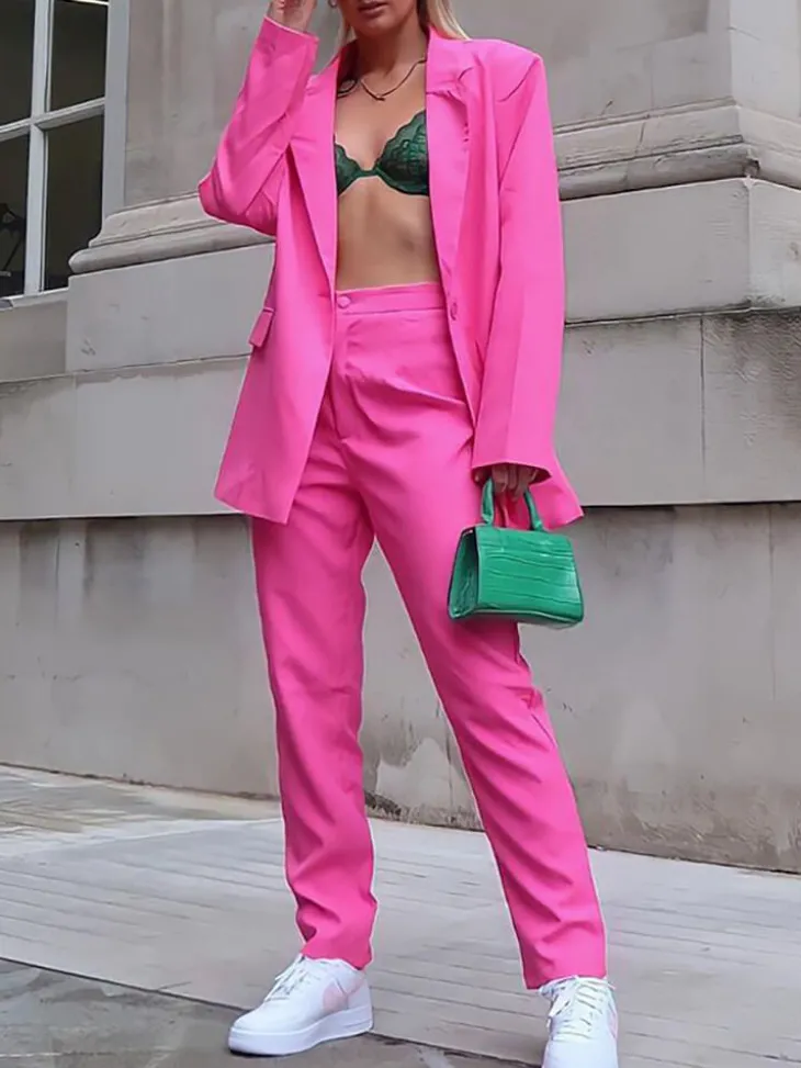 Casual Blazer Long Pants Two Piece Outfits