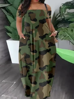 Casual Short Sleeve Print Off-Shoulder Dress