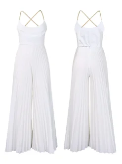 Chain Halter Backless Pleated Jumpsuit