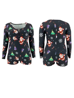 Christmas Print Long Sleeve Romper