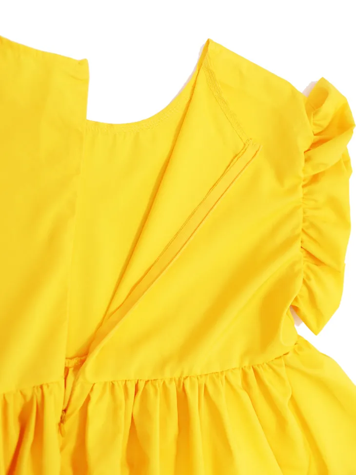 Color Block Ruffle Sleeve Swing Loose Dress