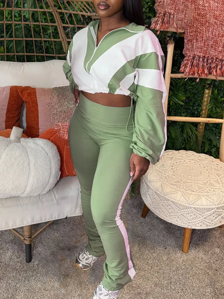 Colorblock Drawstring Waist Tracksuit