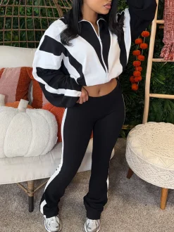 Colorblock Drawstring Waist Tracksuit