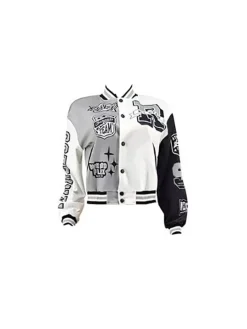Colorblock Letter Print Baseball Jacket