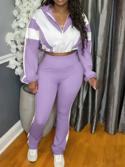 Colorblock Two Piece Pants Set