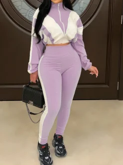 Colorblock Two Piece Pants Set