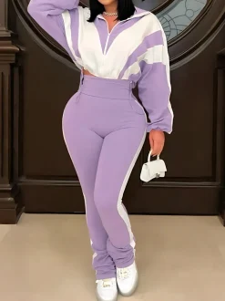 Colorblock Two Piece Pants Set