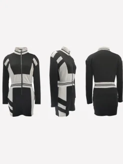 Colorblock Zip Jacket Long Sleeve Dress
