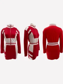 Colorblock Zip Jacket Long Sleeve Dress