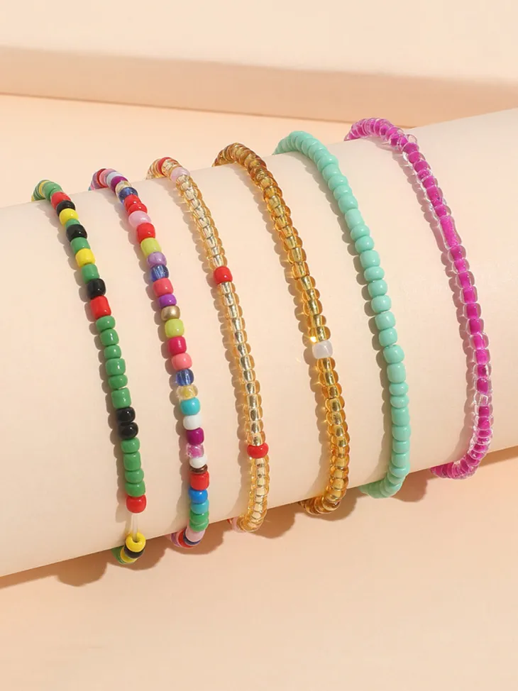 Colorful Beaded Beach Anklet Set