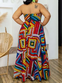 Colorful Print Halter Neck Backless Maxi Dress