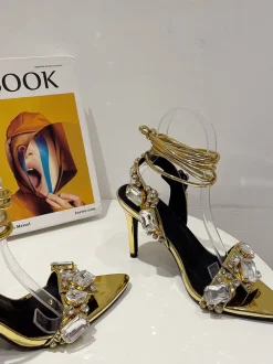 Crisscross Rhinestone Strap High Heel Sandal