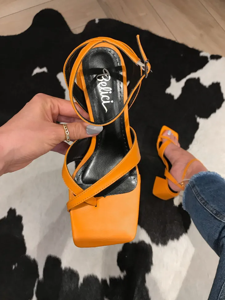 Crisscross Square Chunky Open Toe Heel