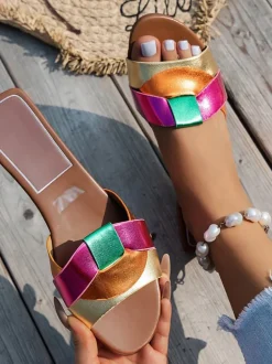 Cross Strap Flat Slides