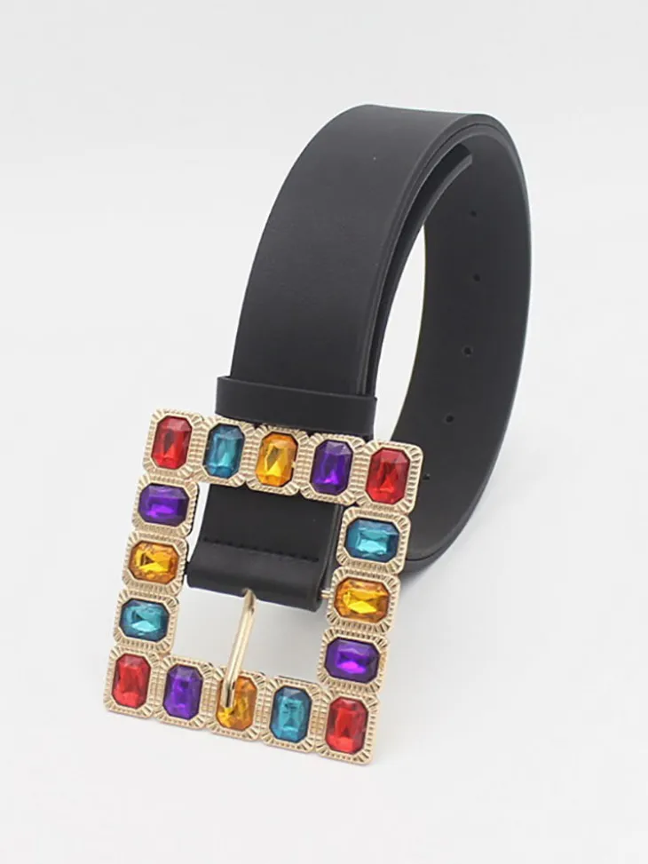 Decorative Buckle Colored Diamonds Waist Belts