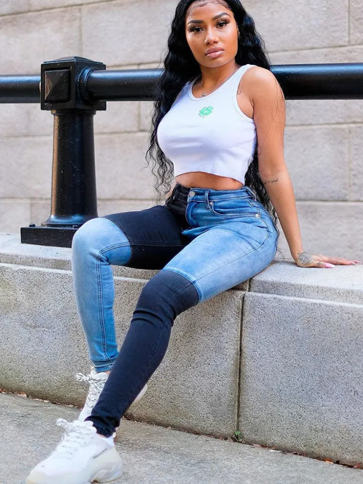 Denim High Wasit Color Block Patchwork Jeans