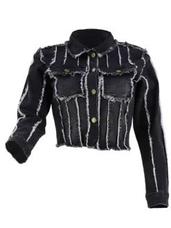 Denim Long Sleeves Button Ripped Jacket