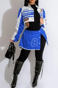 Detachable Letter Graphic Racer Colorblock Baseball Coat