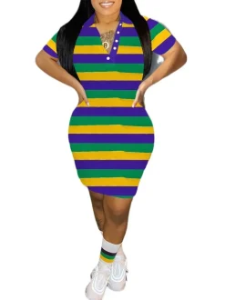 Digital Print Short Sleeve Shirt Collar Mini Dress