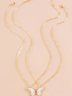 Double Layer Butterfly Pendant Chain Necklaces
