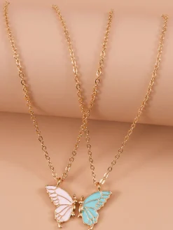Double Layer Butterfly Pendant Chain Necklaces