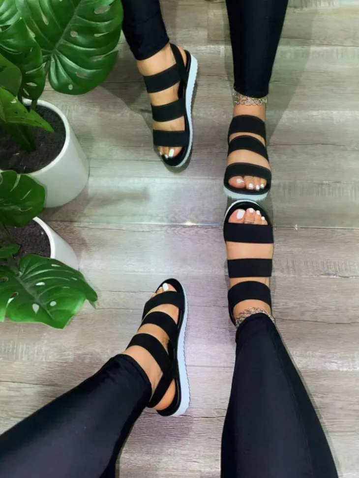 Elastic Band Solid Color Flat Beach Sandal