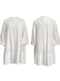 Elegant Bubble Sleeve Solid Color Dress